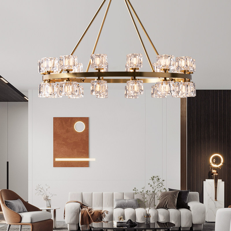 Postmodern all-copper light luxury living room crystal chandelier creative personality simple design dining room lamp bedroom study lamp