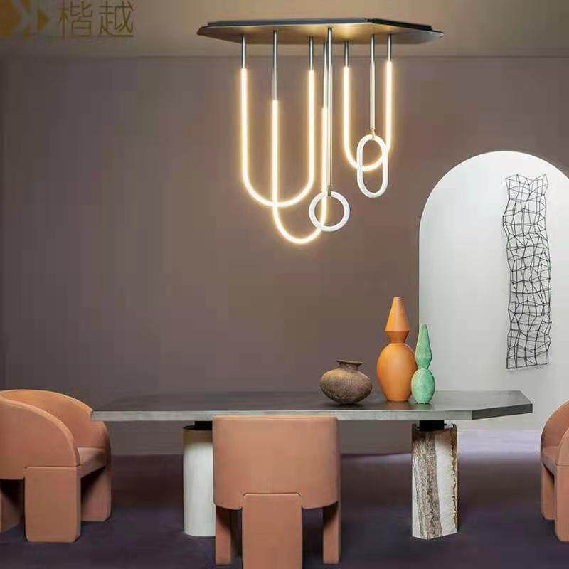 Post-modern light luxury living room LED bedroom ceiling lamp Hong Kong style minimalist creative designer Italian restaurant U-shaped chandelier