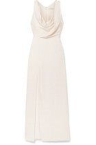  HALSTON LADY DRAPE Hammer FLOWER High Slit Satin DRESS DRESS