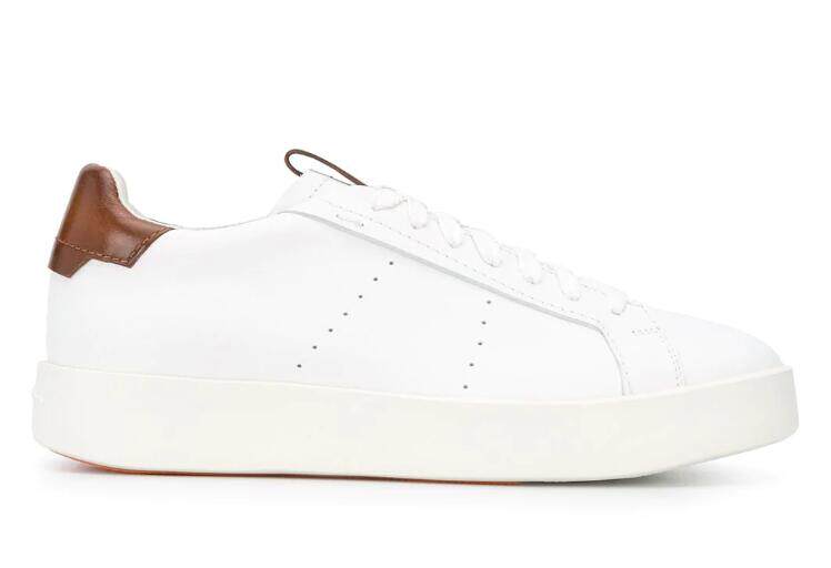  2020 SANTONI Low-top WHITE Leather Men's LACE-up Sneakers