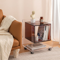 Transparent acrylic small coffee table with wheels Removable sofa side a few bedroom bedside table storage cabinet Bedside cabinet corner a few