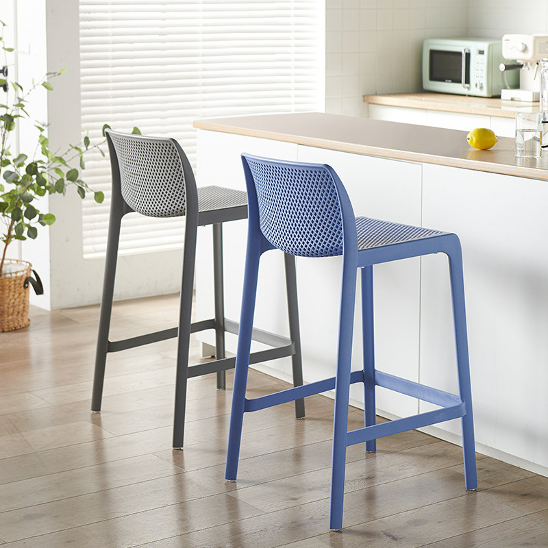 Nordic Bar Table Chair Mesh Red Ins Brief Modern High Chair Milk Tea Shop Dining Room High Bar Chair Backrest Plastic Bar Stool