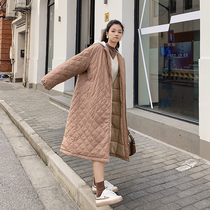 Lingge cotton-padded womens long winter 2021 new design sense niche cotton-padded clothes hot bus with knee jacket