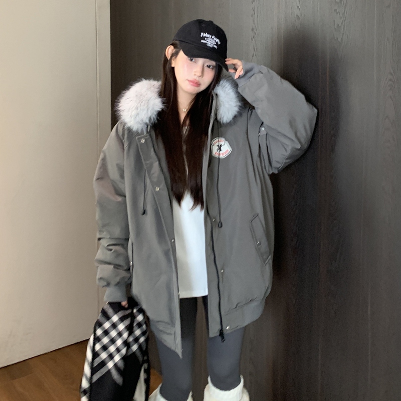 Large Fur Collar Parka Cotton Jacket for Women 2025 Winter New Thickened Warm Cotton Coat Petite Loose Cotton Jacket Bf Style Outerwear