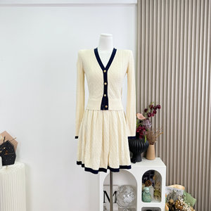 Mumy Cat under the Catwalk【Afternoon Edinburgh】New Product 100% Cotton Color-Blocking Small Fragrance Style Knit Suit