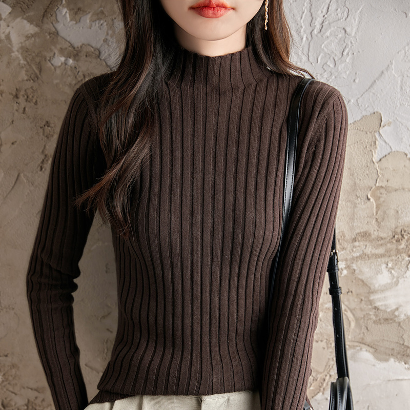 Pure Cotton Sweater for Women, Slim Fit, Stand-Up Collar, 100% Cotton Yarn, Inner Layer Top, Mercerized Cotton, Non-Pilling Knitted Base Shirt