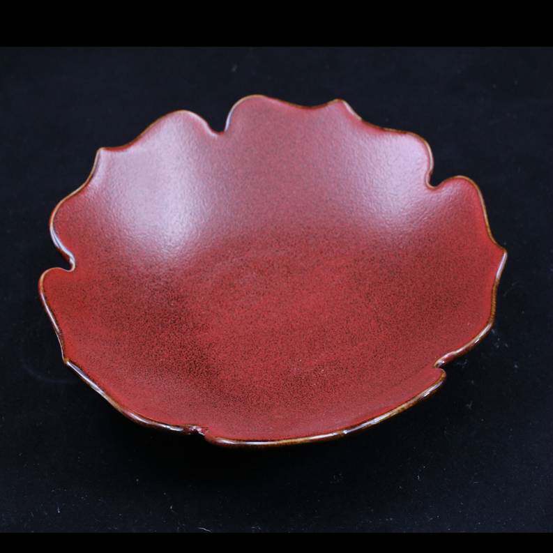 Zenyuan Japanese ceramic tableware Salad plate Red glaze plate Lace plate Japanese cuisine utensils Hotel special tableware