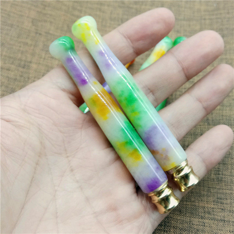 Antique Miscellaneous Antique Old Emerald Cigarette Holder Smoking Set With Filter Three-color Jade Cigarette Holder Jade Cigarette Holder