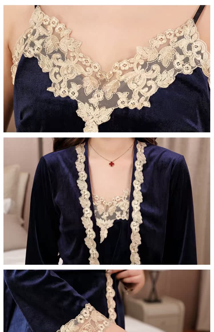 Mùa xuân và mùa thu gợi cảm của phụ nữ quần nhung mỏng ba mảnh quần dài tay áo dài tay áo choàng mỏng nam bằng vàng đồ bộ cao cấp