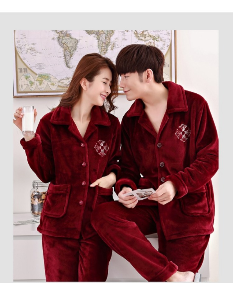 Hôn nhân rượu vang đỏ đôi dày lên đồ ngủ mùa thu nam và nữ mới cưới mỏng phần lông san hô lông cừu mùa thu và mùa đông flannel đồ ngủ nữ