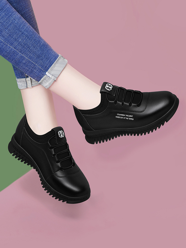All-Black Forrest Gump Flat Genuine Leather Sneakers for Women 2026 New Spring and Autumn Breathable Soft-Soled Casual Sports Black Shoes