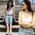 Áo lụa yếm nữ chạm đáy lụa đen gợi cảm sâu cổ chữ V mặc không tay bên trong ngắn áo ống Áo ba lỗ