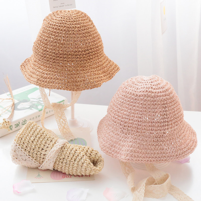 Korean version summer children's straw hat baby sun hat sunscreen breathable foldable boys and girls fisherman princess straw hat
