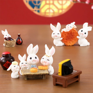 Little Rabbit Resin Doll Ornament Mid-Autumn Mooncake Model