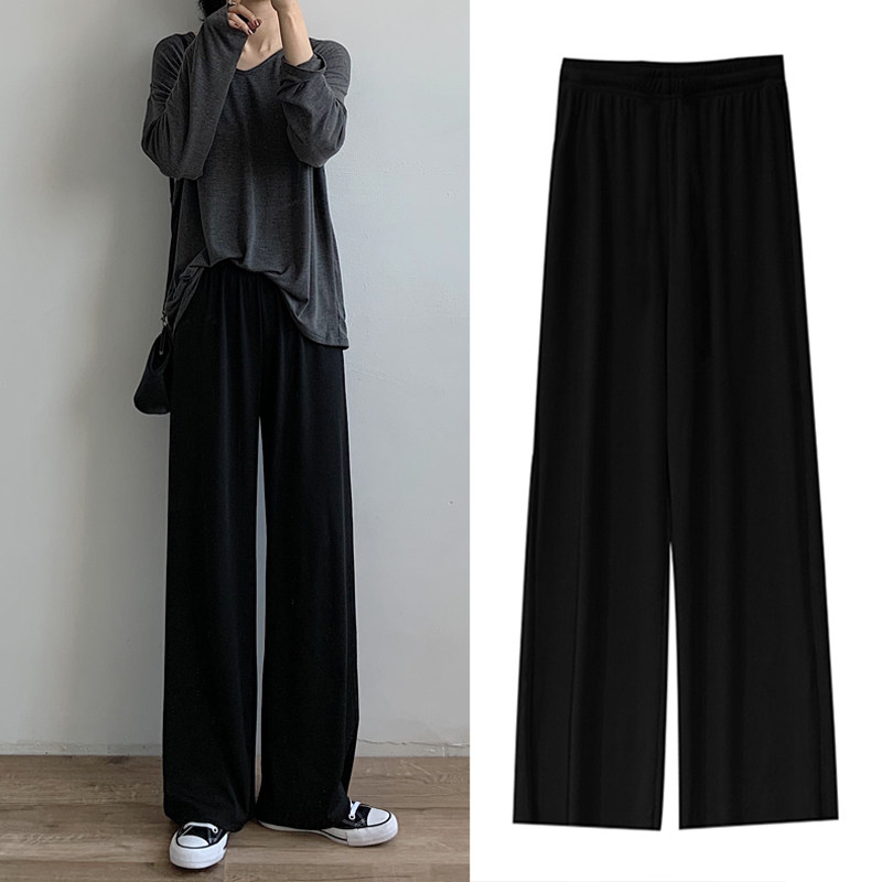 Size ice silk wide leg pants women summer 2022 new fat mm high waist thin hanging feeling casual straight long pants tide