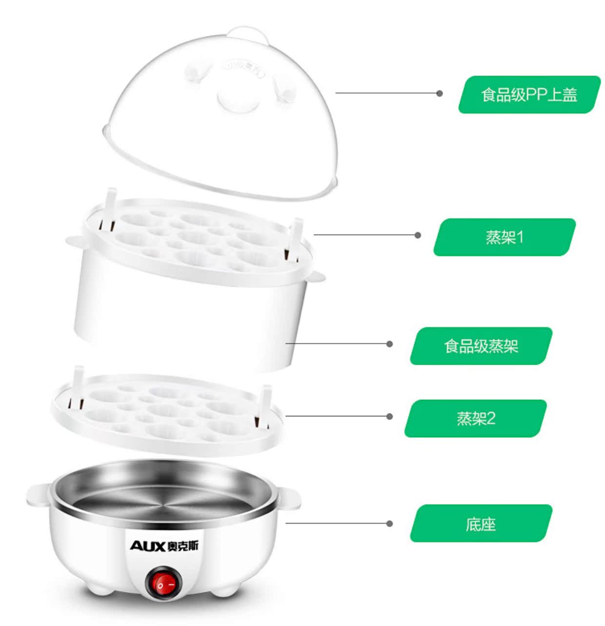 nồi lẩu mini nhật bản Máy xay trứng bằng thép không gỉ đa chức năng, máy đánh trứng trứng hấp nhân tạo tự động tắt nguồn hai lớp mini - Nồi trứng nồi hấp thủy nhiệt