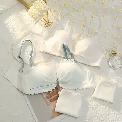 White underwear women's small breasts gather without steel ring underwear set summer thin girl collection anti-sagging bra
