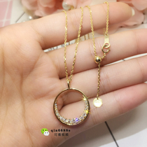 18K Yellow Diamond Necklace Fur Coat Chain Circle Diamond Pendant Pendant Necklace Item Pendant Long Money Chain