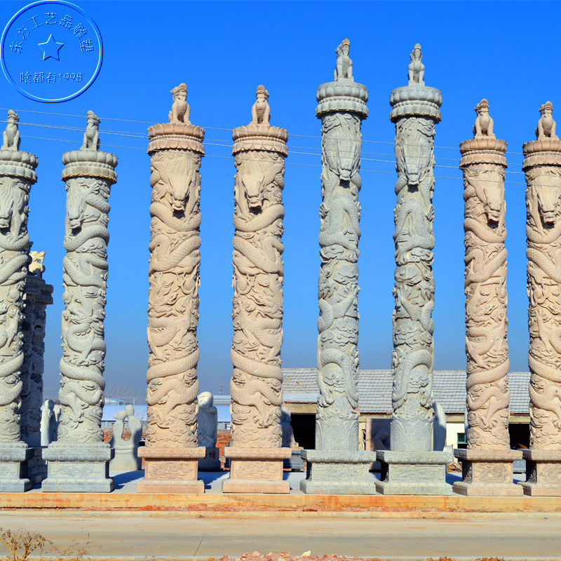 Stone carving Panlong column Han white jade sunset red Chinese style dragon column Huabiao square garden landscape outdoor unicorn column