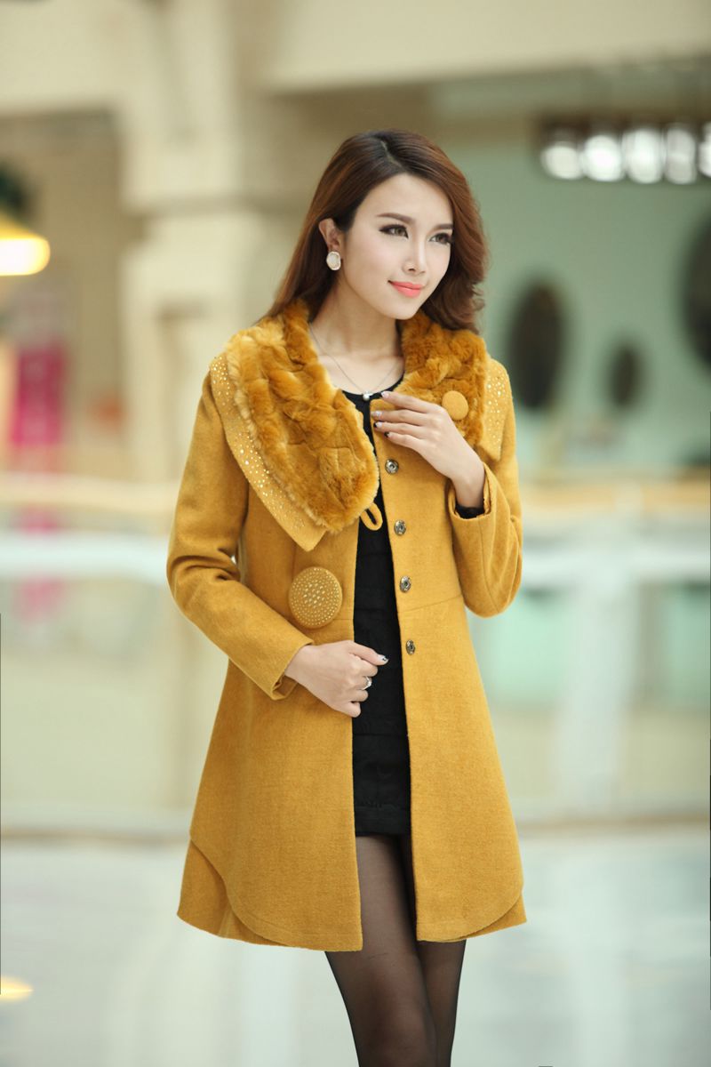 Mùa thu và mùa đông phiên bản của phụ nữ tự canh tác của ngay cả lông thú áo len cổ áo là mỏng eo dài dài áo len áo khoác dạ nữ 2020