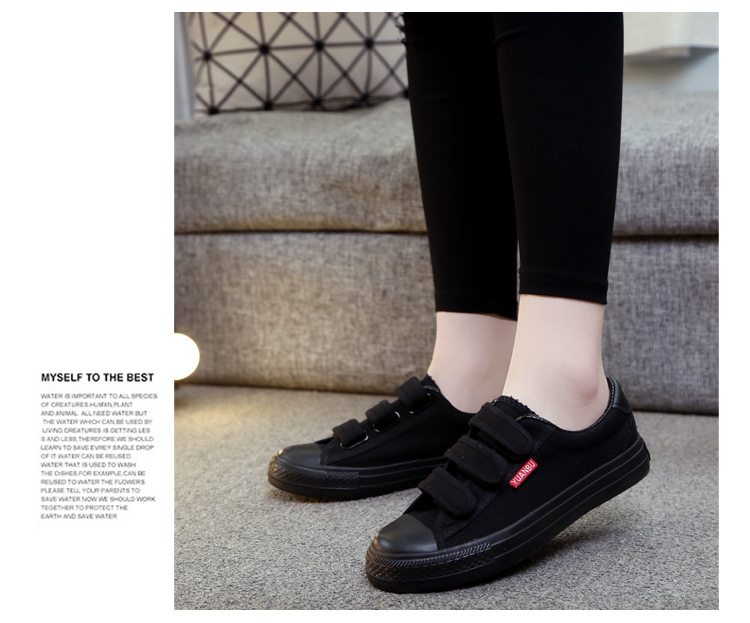 Các mẫu mùa xuân và mùa hè toàn màu đen thấp để giúp giày vải Velcro hoạt động shop giày sneaker