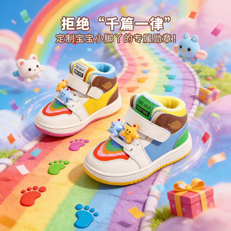 Abc Angf Yuanyang Shoes Children's Sneakers Spring and Autumn New Style Fleece-Lined Soft Sole Sports Shoes for Boys and Girls