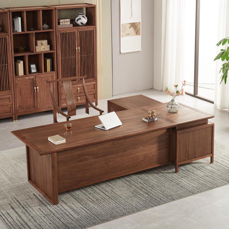 New Chinese-Style North American Black Walnut Solid Wood Office Desk, Paint-Free, Song-Style Aesthetic, Modern Executive Desk Furniture