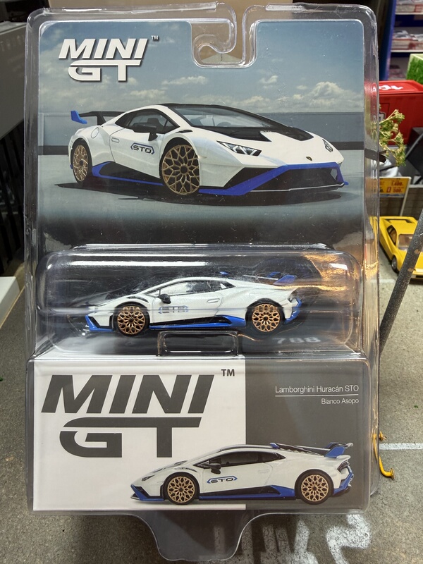 Brand New Minigt No. 788 Lamborghini Huracan Sto White and Blue Livery Hanging Card Brand New Minigt No. 788 Lamborghini Huracan Sto White and Blue Livery Hanging Card