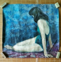 八十年代水粉手绘人物画稿原稿《侧坐着的女子》小2开