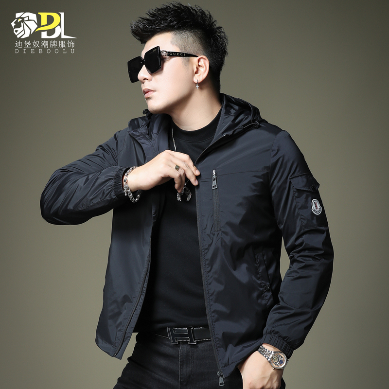 European Style New Fashion Pocket Badge Hooded Jacket Men's Autumn Trendy Brand Men's Casual Cardigan Windbreaker