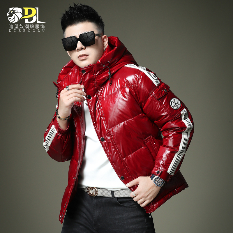 European Style Red Hooded down Jacket for Men, Winter White Duck down Thickened Warm and Cold-Proof Clothing, High-End Men's Coat