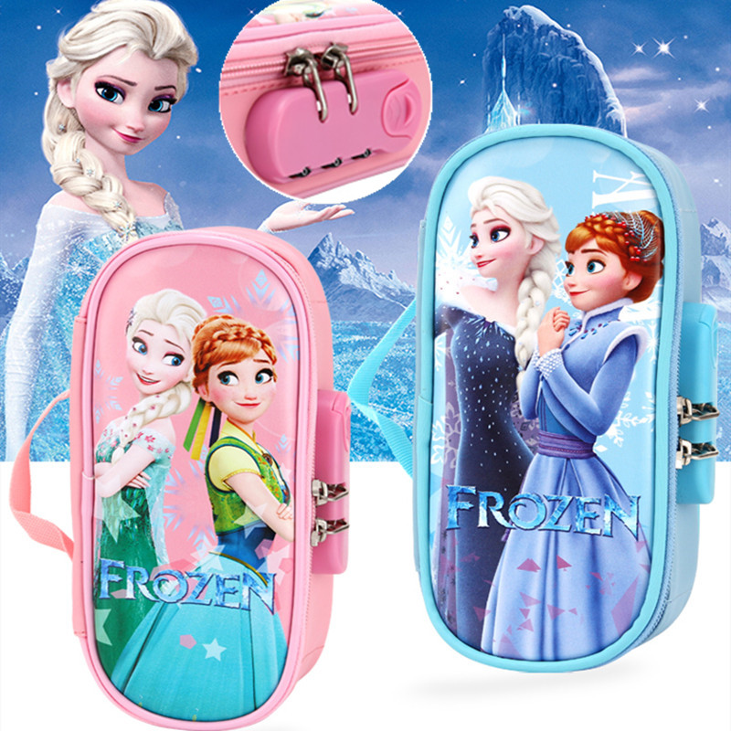 Girls password lock stationery box multi-layer large-capacity primary and secondary school students pencil case waterproof Princess Aisha children's pencil case