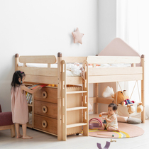 Upper shaped child in growing wooden house bed Children high bed half high bed high bed log soft bag environmentally friendly original furniture