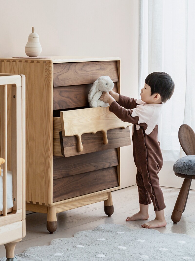 Upper shape children's milk bucket cabinet Ash black walnut four-bucket cabinet Children's clothing storage cabinet Solid wood locker