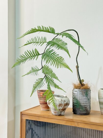 Loushujia Artificial Green Plant Monkey Head Fern, High-End Decorative Piece for Living Room, Floor, Dining Table, and Next to Sofa, with a Zen-Inspired Minimalist Style