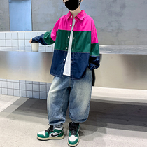 Childrens long-sleeved shirts 2023 new spring and autumn handsome boys shirts pure cotton little boys handsome tops trendy children