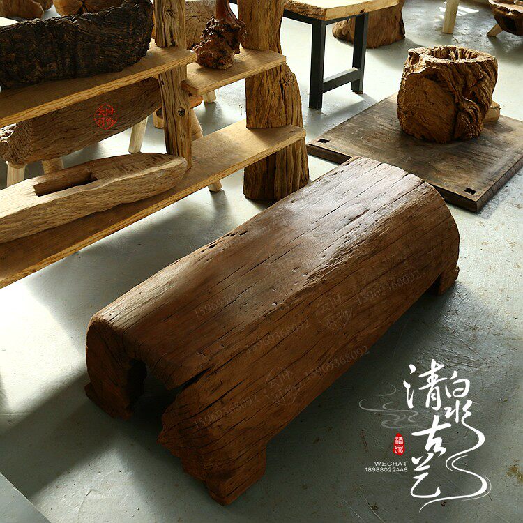Qingquan ancient art log rectangular coffee table tatami low table shoe stool bed end stool solid wood tea table dry bubble table
