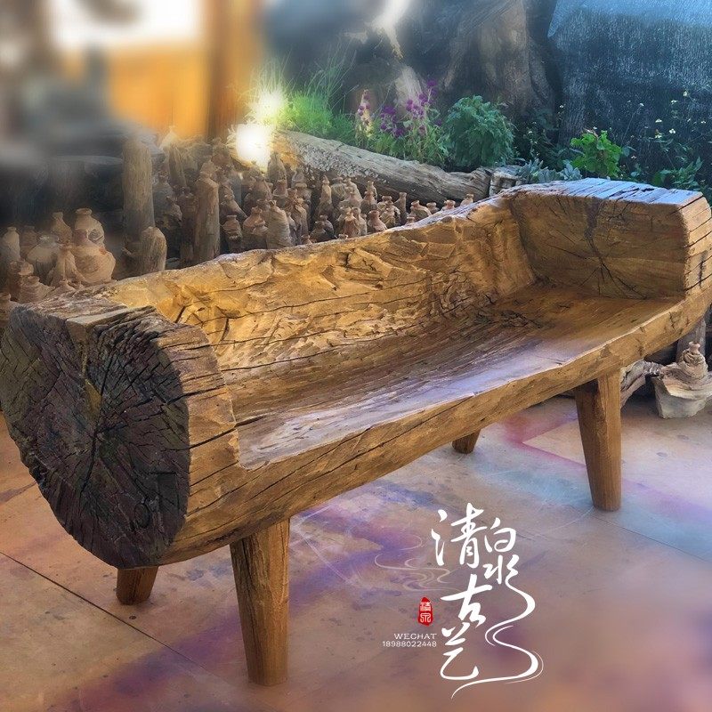 Garden double stool rectangular with backrest log art bench photographer solid wood artistic conception photography props shooting