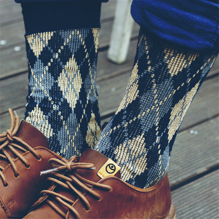 3 Pair Men's Business Socks Diamond Plaid England Vintage Mid-Calf Socks Fashion Base Pair Socks