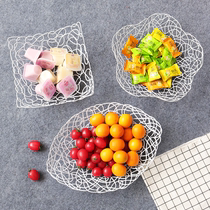 Nordic creative iron fruit plate living room household coffee table candy pot snack box wire storage basket large capacity