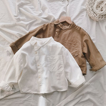 Accent high cotton linen Han fan childrens design sense partial collar cotton shirt boys and girls long sleeve shirt Spring