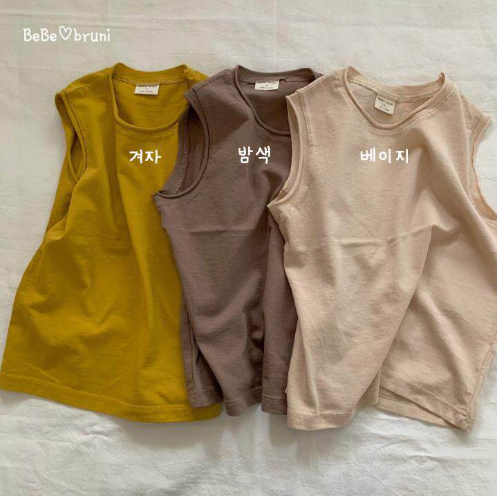 Such as cotton candy-like touch ~ Korean children pure color soft glutinous washed fabric vest male and female baby summer blouses