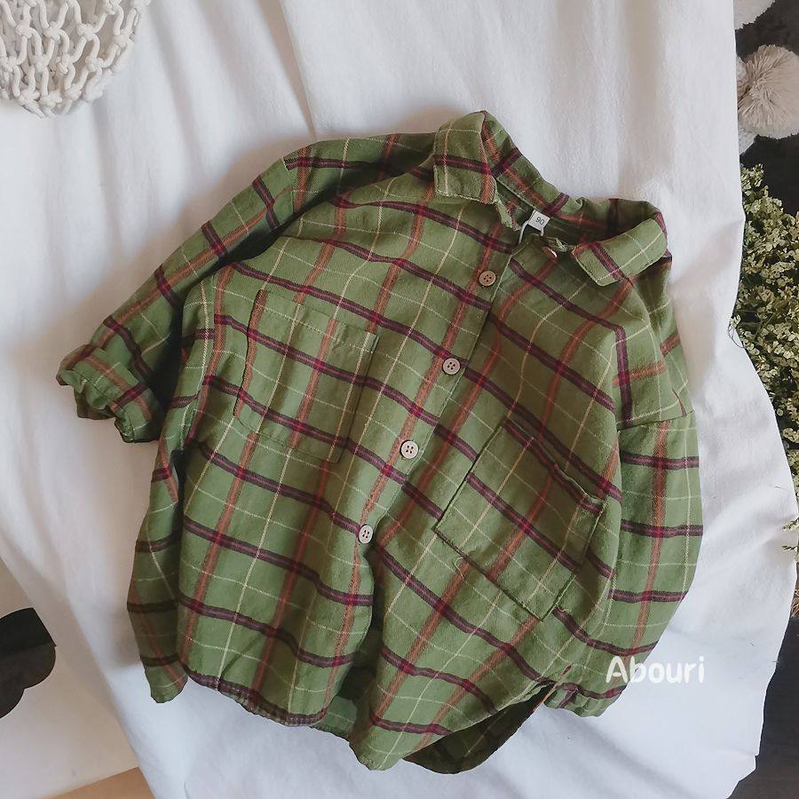 Cavity tune Fan Korea Children oversize Long version shirt male and female child plaid loose shirt 2022 spring