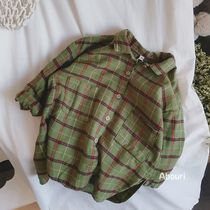Cavity tune Fan Korea Children oversize long style shirt male and female child checkered loose lining 2022 spring