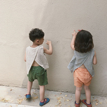 Rear Open Fork Ocean Trendy South Korea Children Harp Cotton Linen Cool Vest Men And Women Children Sleeveless Tops 2022 Summer