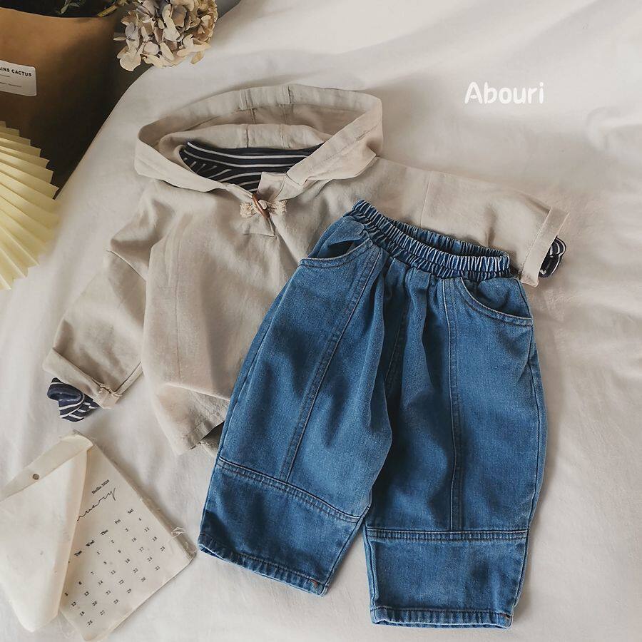 Retro tone literary fan Korean boys and girls stitching denim lob pants boys and girls 7 points loose pants 2022 autumn
