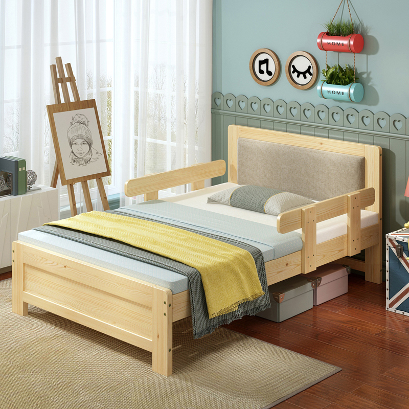 Soft bag children's bed Boy solid wooden bed with guardrail small household economy single bed modern simple