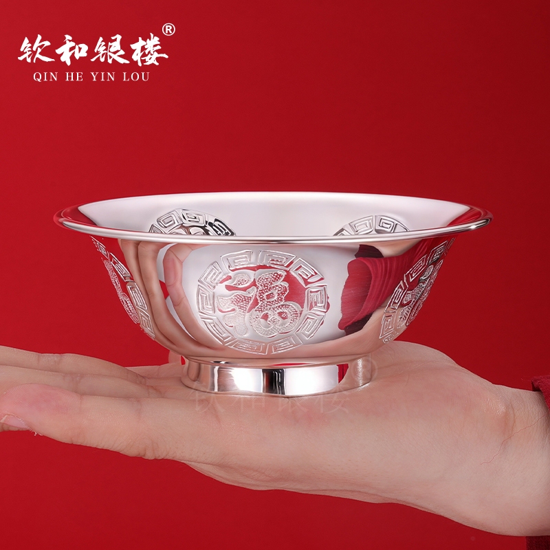 Qinhe Silver Shop 999 Pure Silver Glossy Silver Bowl Three-Piece Set Pure Silver Bowl, Spoon, and Chopsticks Tableware Set for Personal Use or as a Gift for Elders Qinhe Silver Shop 999 Pure Silver Glossy Silver Bowl Three-Piece Set Pure Silver Bowl, Spoon, and Chopsticks Tableware Set for Personal Use or as a Gift for Elders