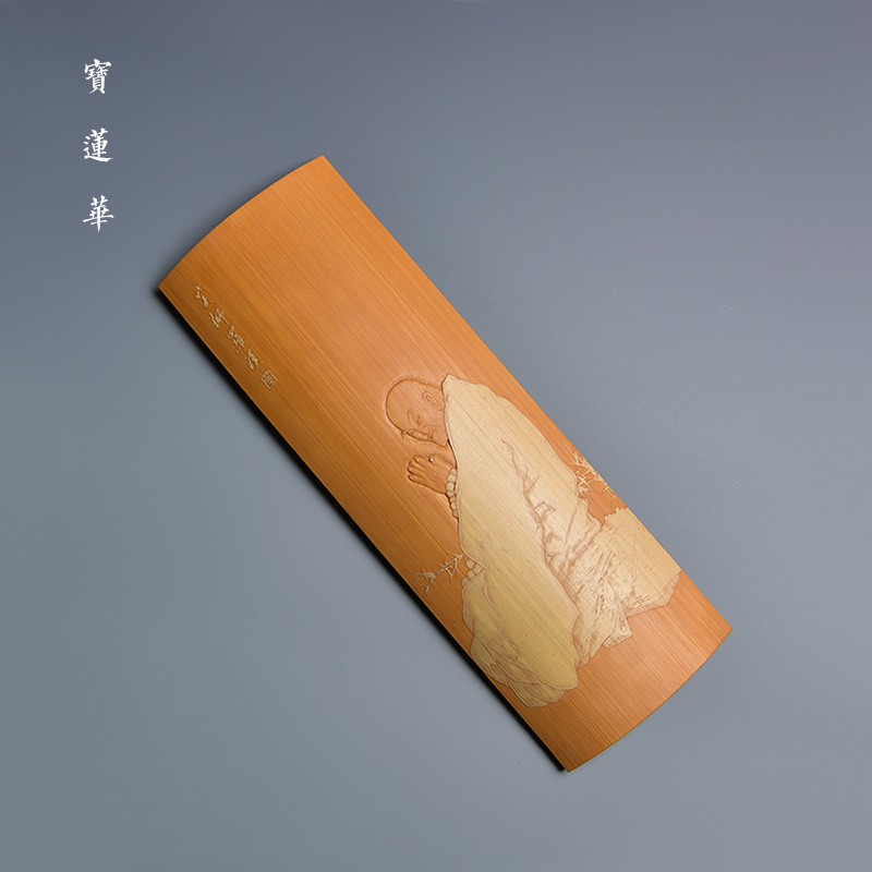 Hand-leaved green bamboo carving relief double technique arm rest Bamboo tea leaves green bamboo arm rest Appreciating tea lotus Bamboo ornaments