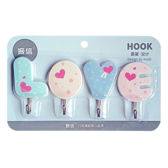 Zhenxin love creative strong hook supermarket style viscose metal sticky hook nail-free load-bearing stick to the wall without punching holes